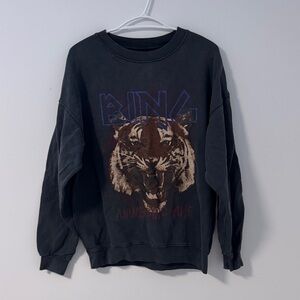 Anine Bing Black Tiger Graphic Crewneck Sweater